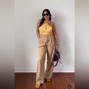 NEW ZARA PLEATED PANTS Beige Wide-Leg Trousers